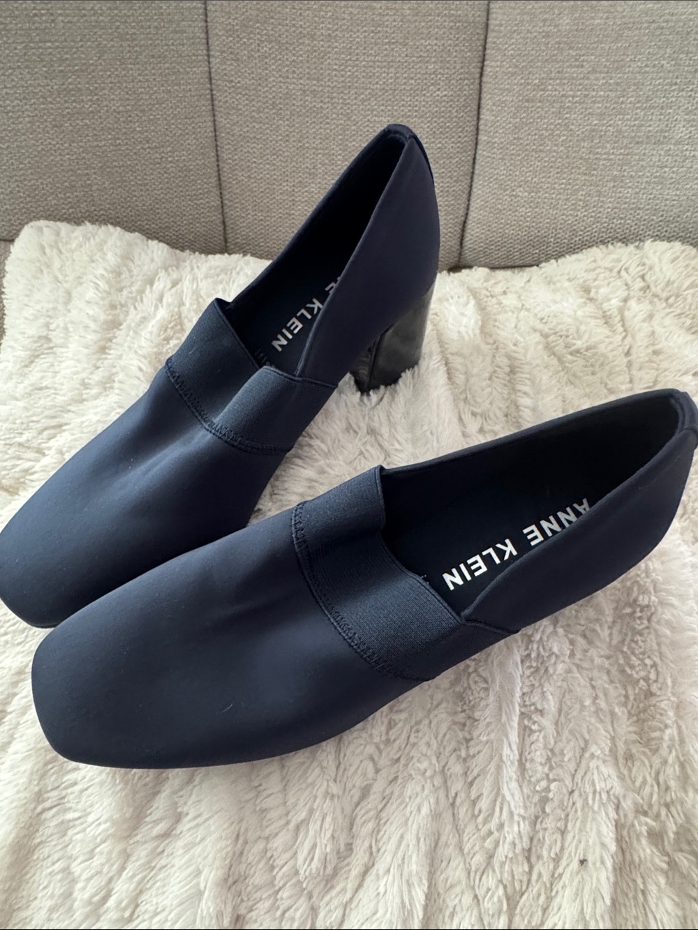 NWT Anne Klein Navy Slip-On Block Heel Pumps